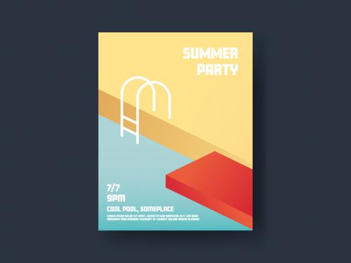 Summer Party Poster Template with Pool 585752429