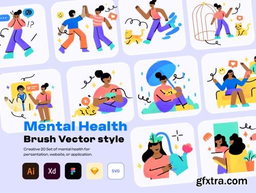 Mental Health - Brush Vector Illustration Ui8.net