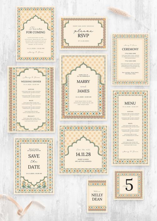 Indian Wedding Stationery & Invitation Templates Set 587294909