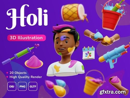 Holi Festival - 3D illustration Pack Ui8.net