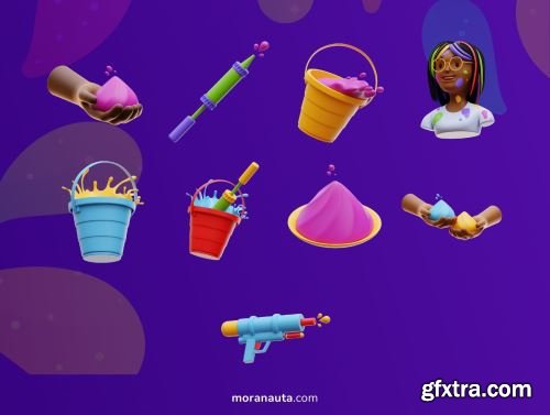 Holi Festival - 3D illustration Pack Ui8.net