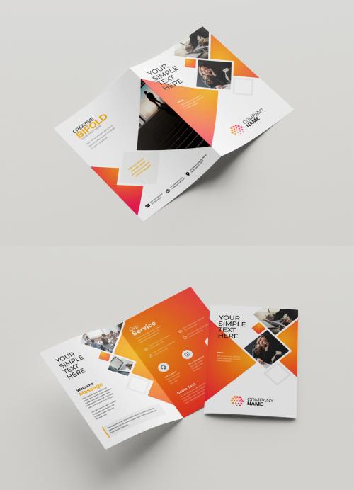 Business Bifold Brochure Layout with Geometric Accents 580217343