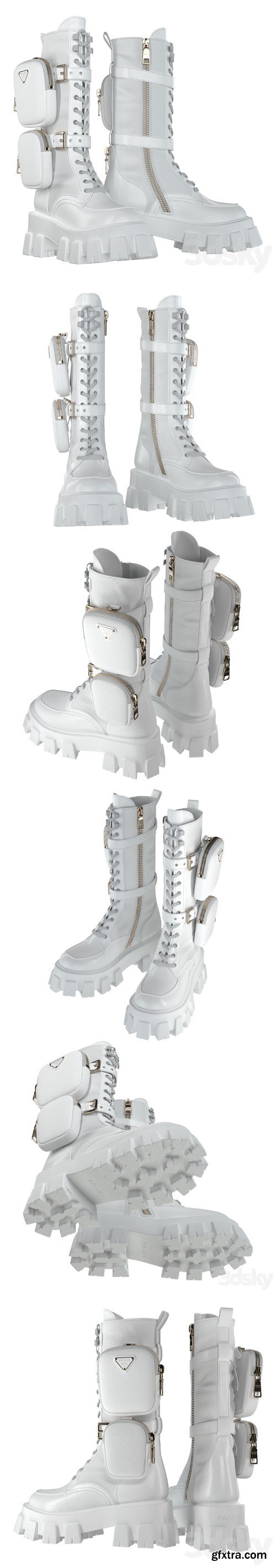 PRADA Brushed rois leather and nylon Monolith boots white