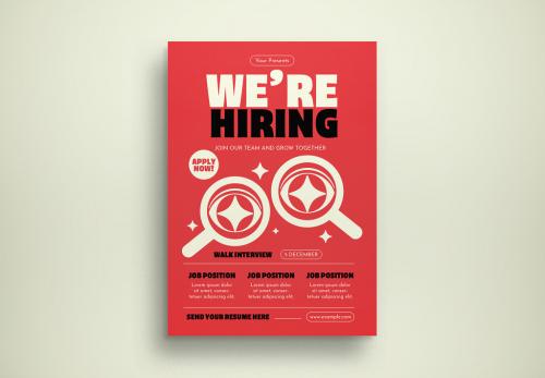 Red Flat Design We're Hiring Flyer Layout 580580830