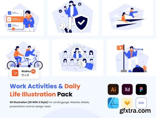 Wakku v2- Work Activities & Daily Life Illustration Pack Ui8.net