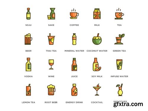 100 Food And Drinks Icons Eco Series Gfxtra 6659