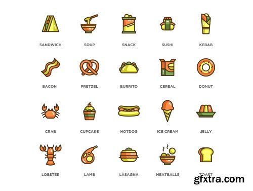 100 Food & Drinks Icons | Eco Series Ui8.net