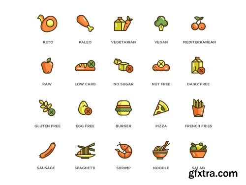 100 Food & Drinks Icons | Eco Series Ui8.net