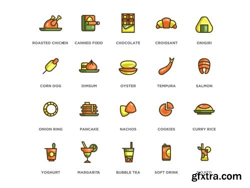 100 Food & Drinks Icons | Eco Series Ui8.net