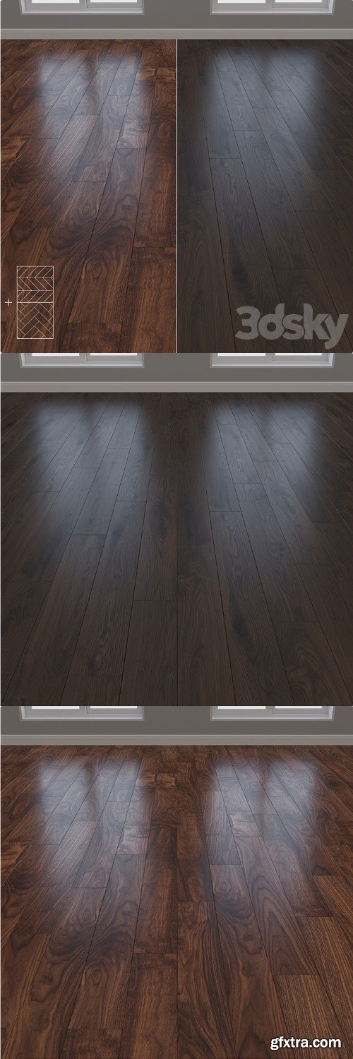 Parquet Oak 2 types layout herringbone, chevron and linear setduo36