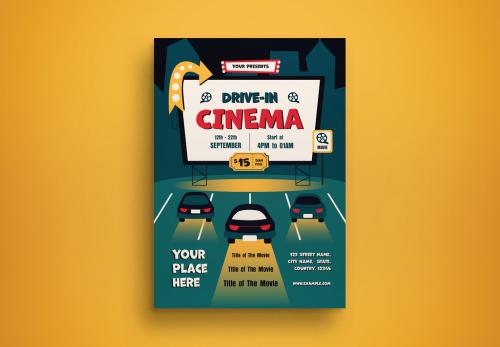 Dark Green Flat Design Drive-in Cinema Flyer Layout.zip 580581069