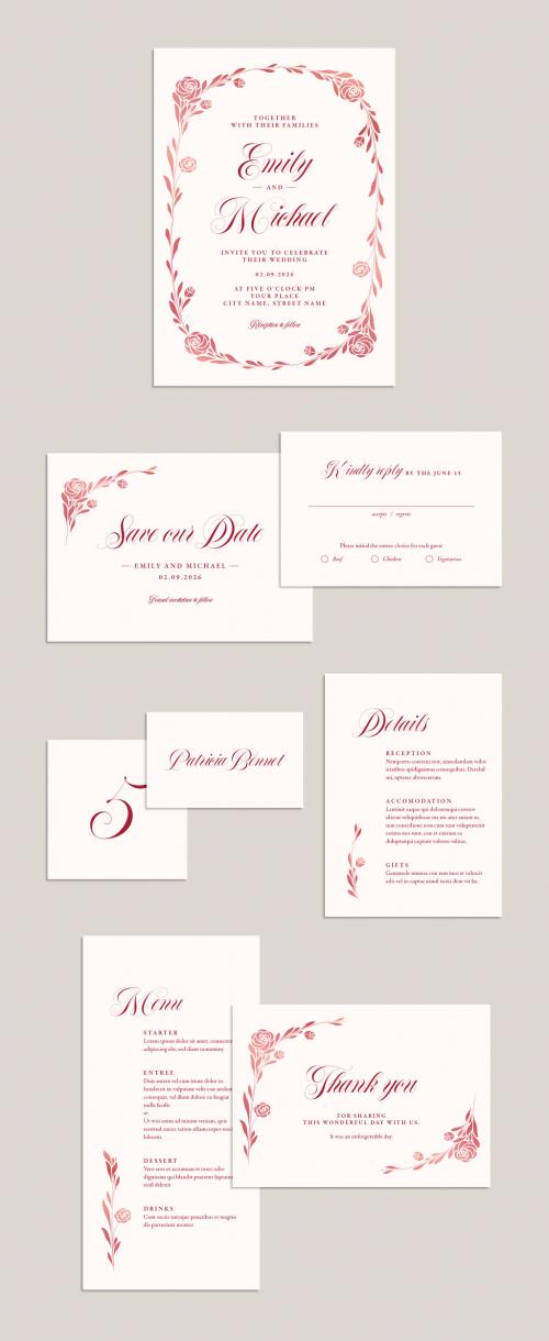 Wedding Suite Layout with Floral Illustrations 581059214