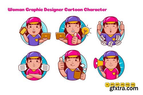 Woman Graphic Designer Cartoon Character Vector WBACJAP