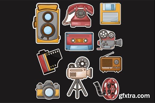 Retro Items Cute Sticker Set 9QKT68F