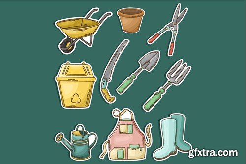 Gardening Tools Cute Sticker Set 7WMQ37J