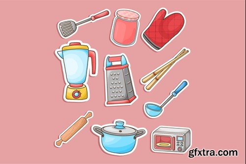 Kitchen Utensils Cute Sticker Set TNVBF5M