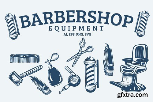 Barbershop Equipment Hand Drawn Illustration ZK3QWRV