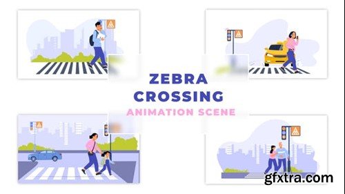 Videohive People Pedestrians Crossing Street Flat Character Scene Animation Scene 47389825