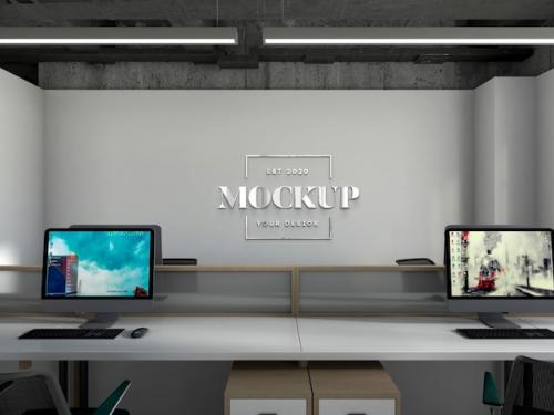 Premium PSD | Office logo in wall mockup Premium PSD