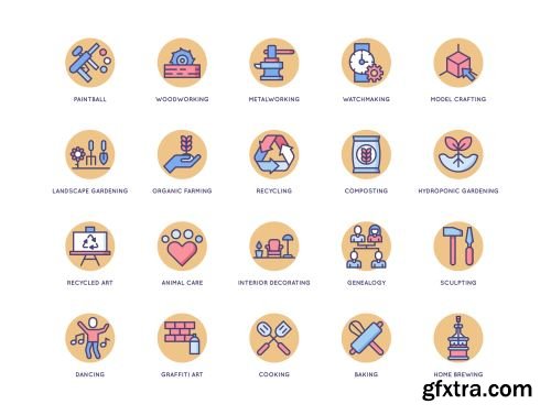 104 Hobby Icons | Butterscotch Series Ui8.net