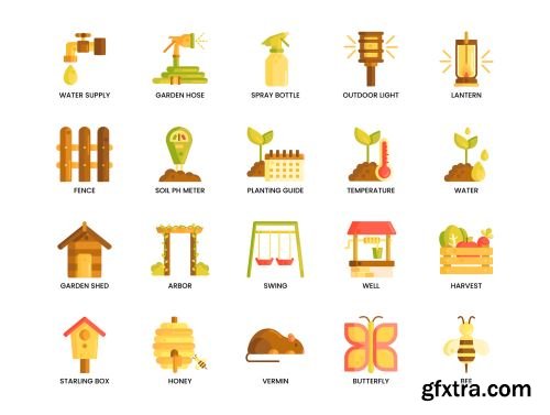 120 Gardening Icons | Caramel Series Ui8.net