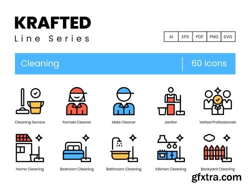 60 Cleaning Icons | Krafted Series Ui8.net