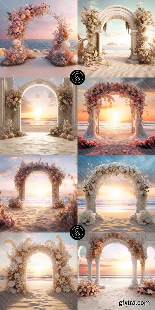 Beach Bohemian Floral Arch Digital Backdrops​