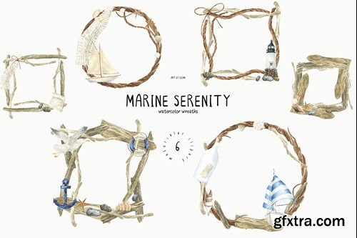 Watercolor Nautical Frame Clipart Wooden Wreath NX2L8XQ