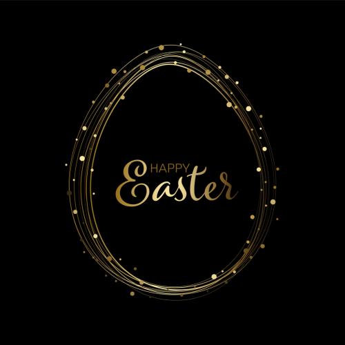 Happy Easter minimalistic black card template with Easter egg made from golden lines 574308449