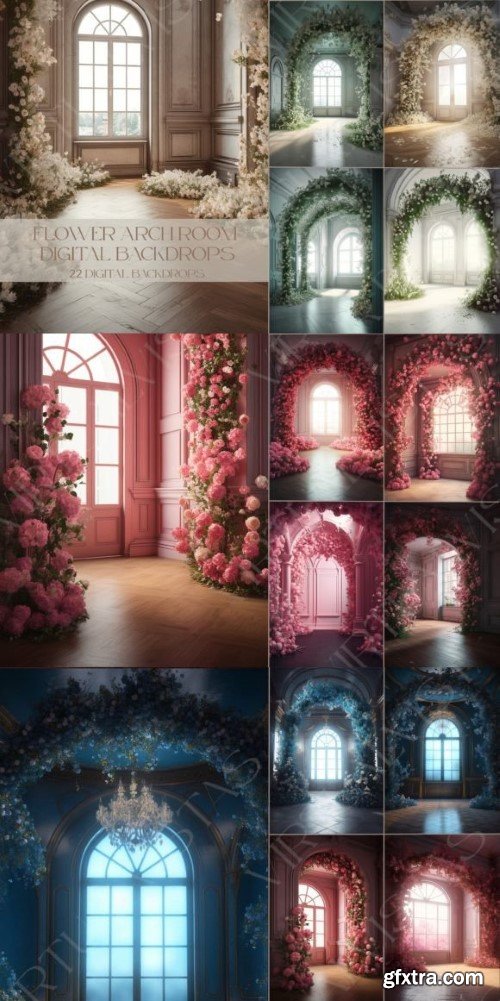 Flowers Arch Room Digital Backdrops