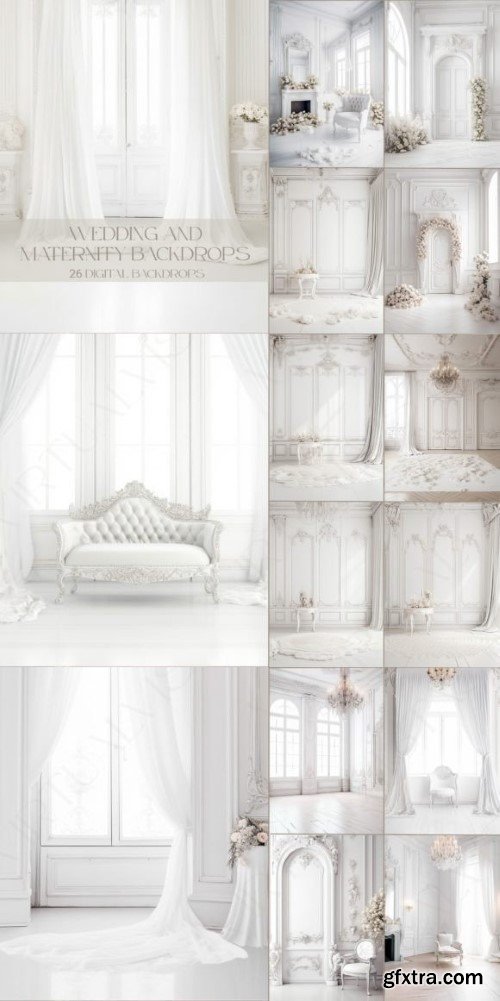 26 Elegant White Room Digital Backdrops