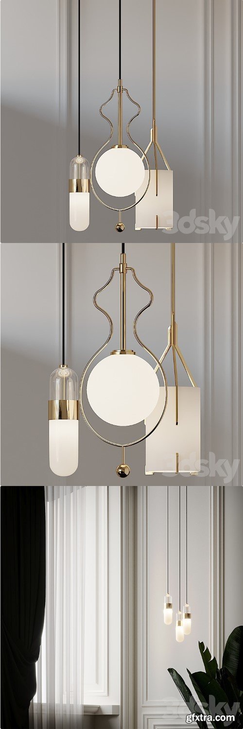 Quantum Wide Gold, Mitzi Emilia and Mitzi Abigail Pendant Lights