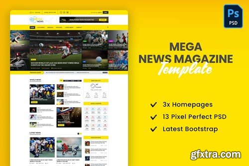 Mega News Magazine PSD Template C83C9BX