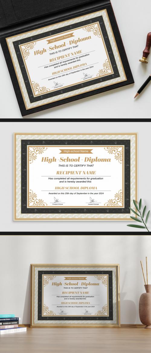 High School Certificate Design Template 582361863