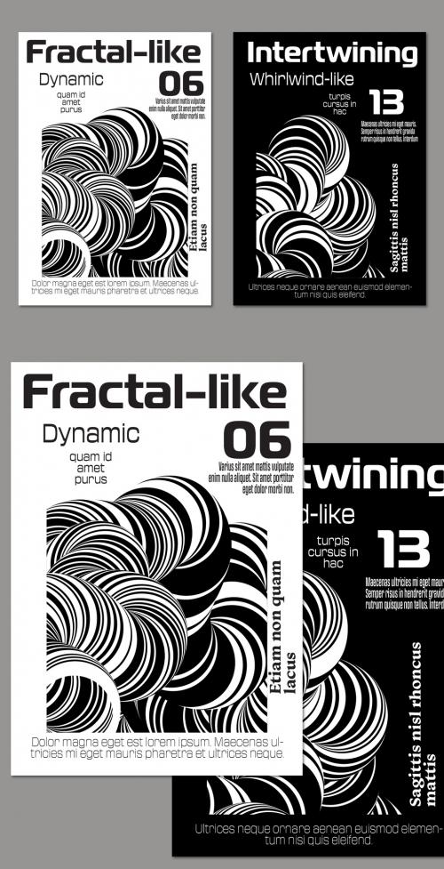 A4 Flyer Abstract 3D Curved Swirling Striped Shape Black And White 575726535