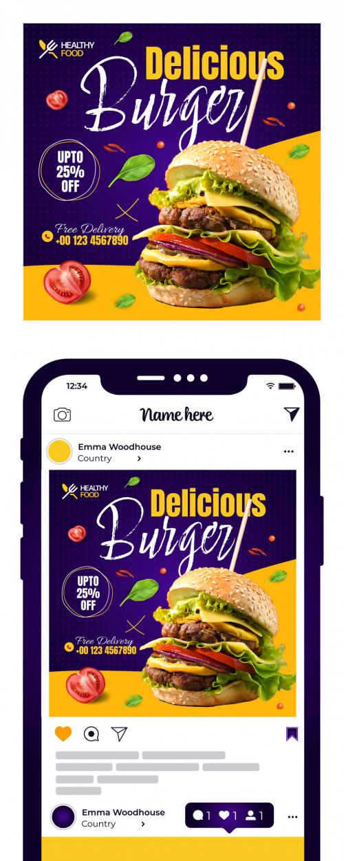 Delicious Burger Social Media Post Design Template 570491029