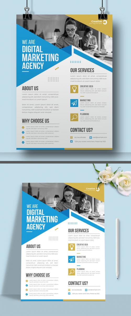 Blue & Yellow Business Flyer Design Template 572128026