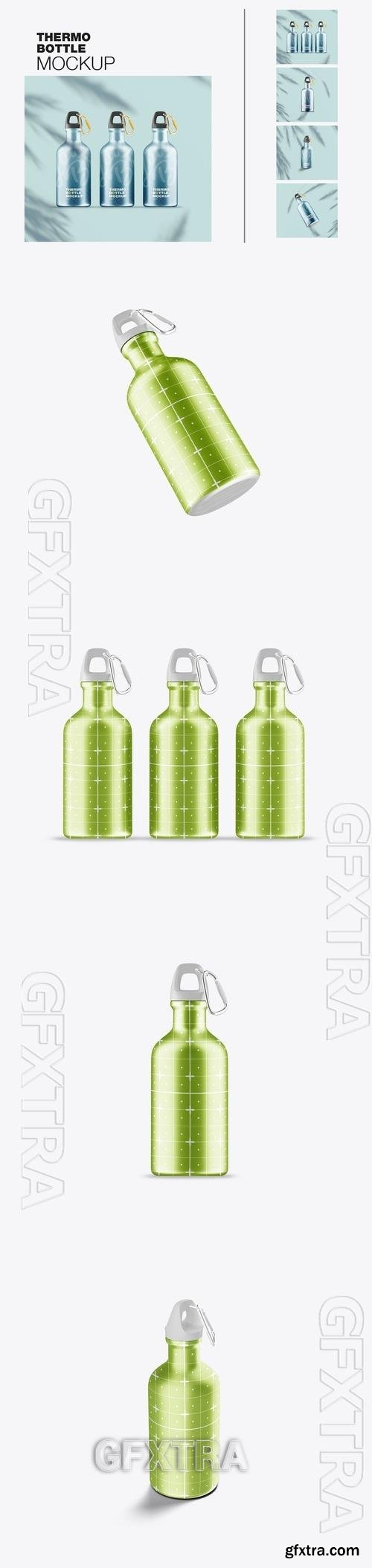 Set Metallic Thermo Bottles Mockup 6Z66R3X