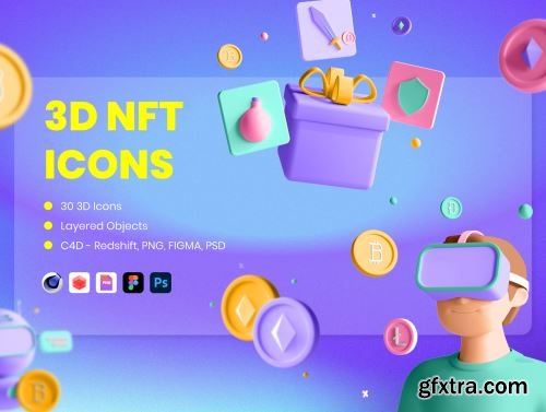 30 3D Icons Illustration NFT Technology Ui8.net