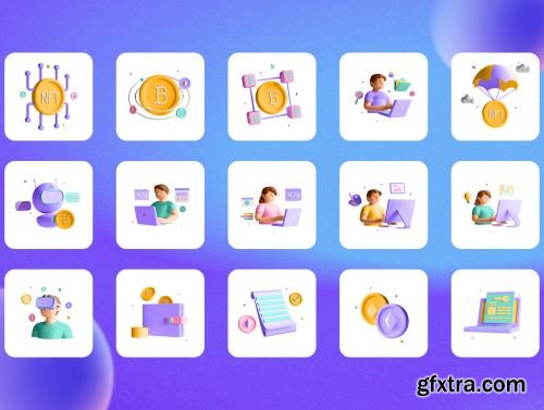 30 3D Icons Illustration NFT Technology Ui8.net