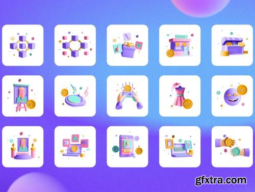 30 3D Icons Illustration NFT Technology Ui8.net