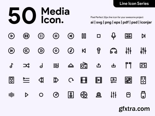 50 Multimedia Line Icon Ui8.net