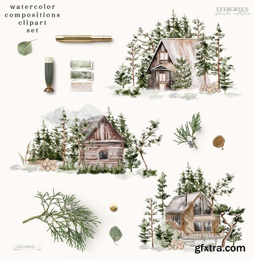 Evergreen Watercolor Forest House EW8ADXW