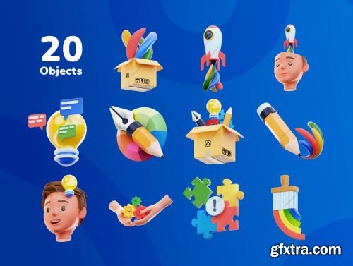 20 3D Design Thinking Icon Set Ui8.net