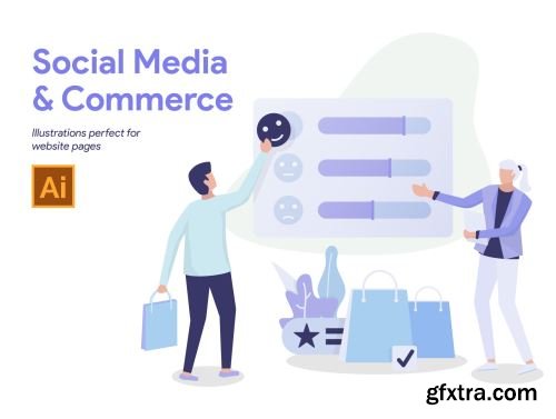 10 Social Media and Commerce Illustration Ui8.net