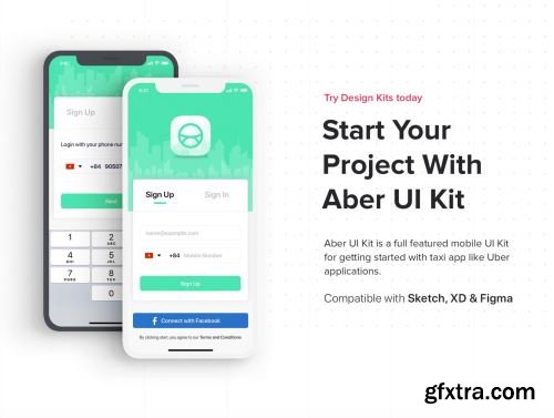 Aber Taxi mobile UI Kit Ui8.net