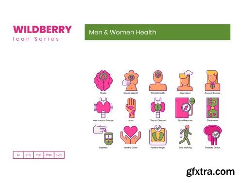 85 Men & Women Health Icons | Wildberry Series Ui8.net