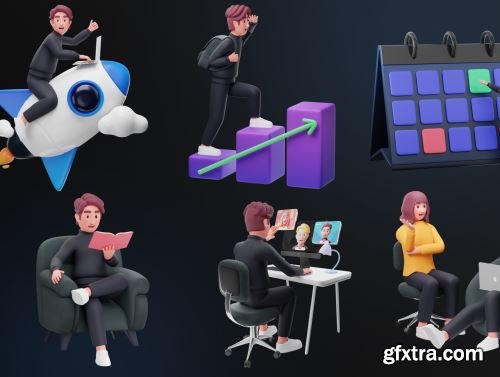 Workly - Startup & Work Environment 3D Character Ui8.net