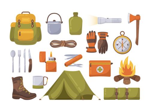 Bushcraft Camping Kit Illustration set 575920421