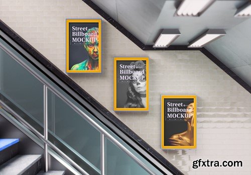 Subway Scene with 3 Advertisement Posters Mockup TCCVZP2